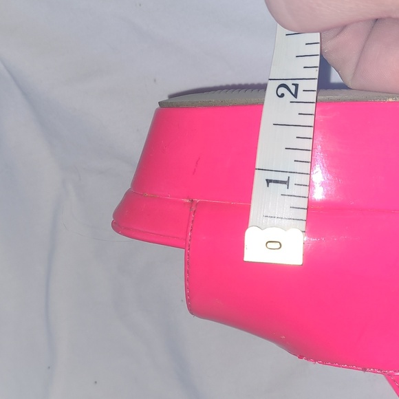 Size 9 neon pink shiny open toed platform high heels - Picture 4 of 6